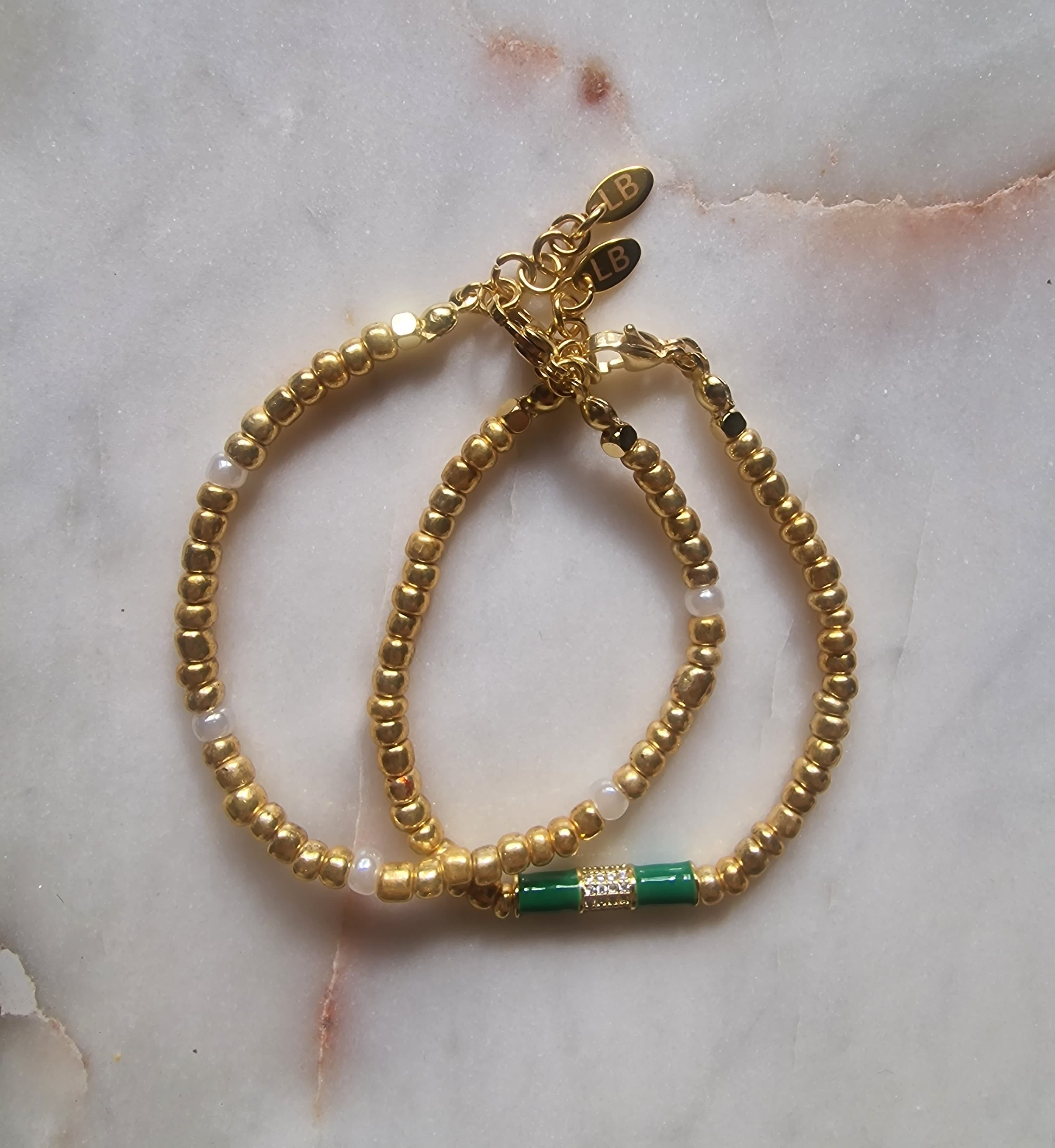 Groen met witte en goud rocaille set bracelet
