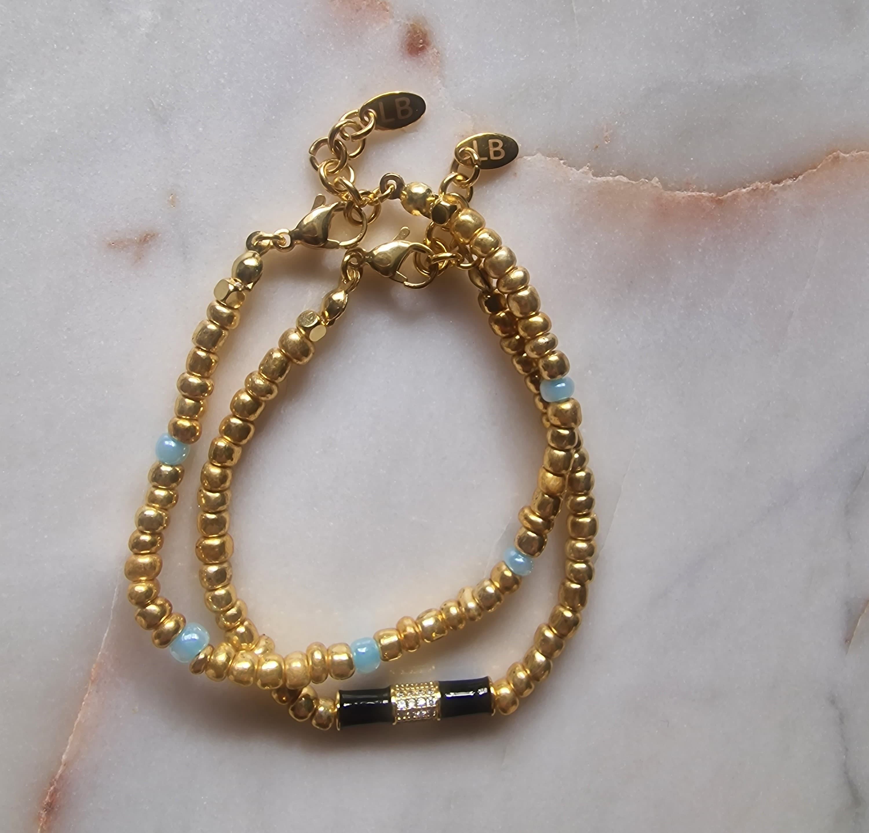 zwart met babyblauw gouden rocaille set bracelet