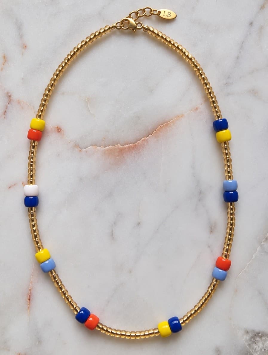 Gold rocaille met color rondel necklace