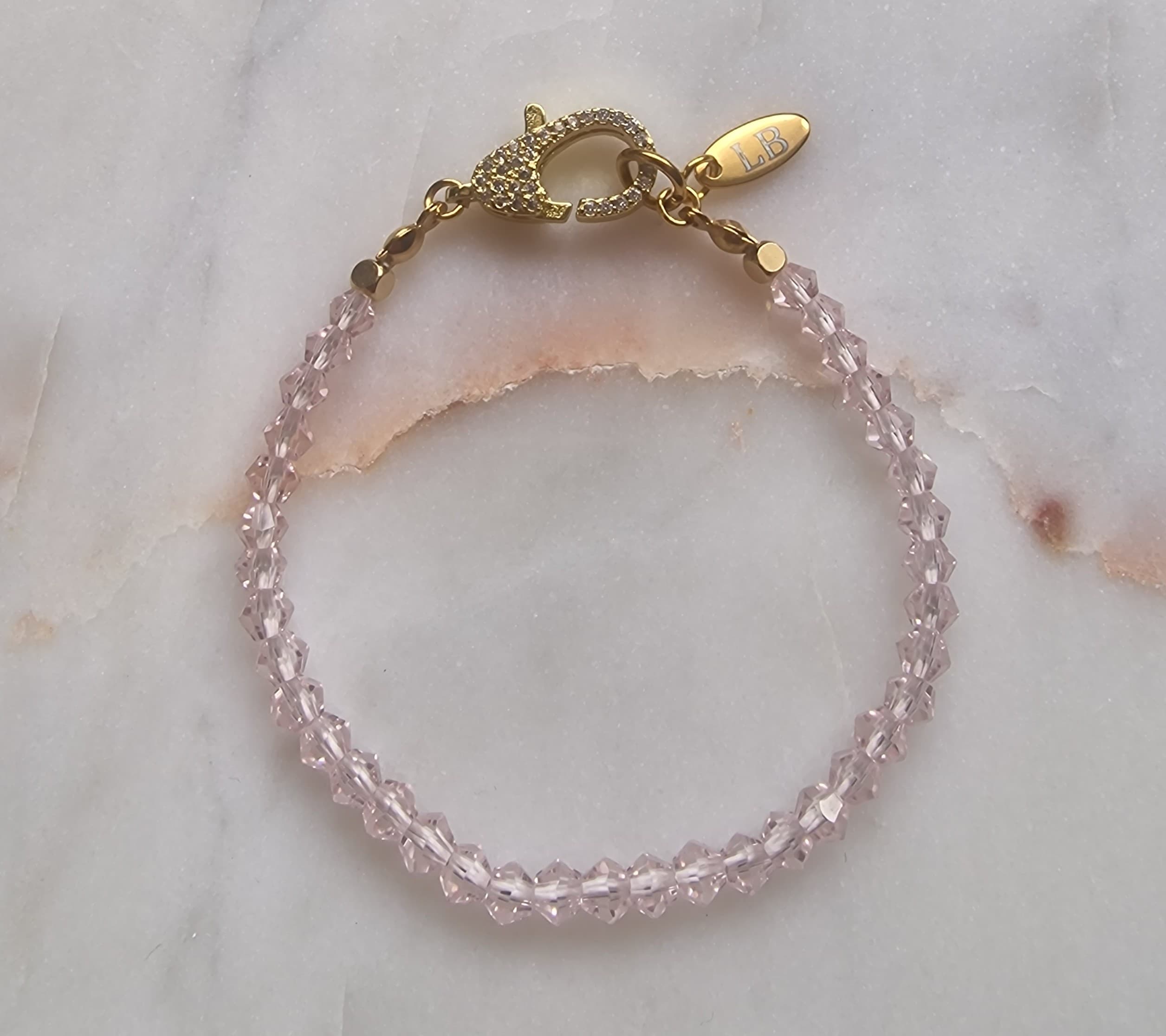 pink facet met strass bedel sluiting